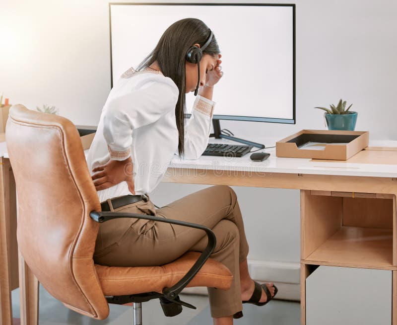 Woman, Desk And Back Pain In Office, Call Center And Agent For Muscle ... pertaining to The Silent Strain How Your Office Chair Might Be Hurting Your Back