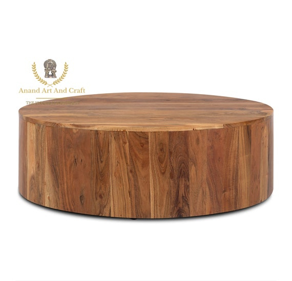 Wood Coffee Table Solid Wooden Round Handmade Cocktail Table - Etsy for Solid Wood Coffee Table Round