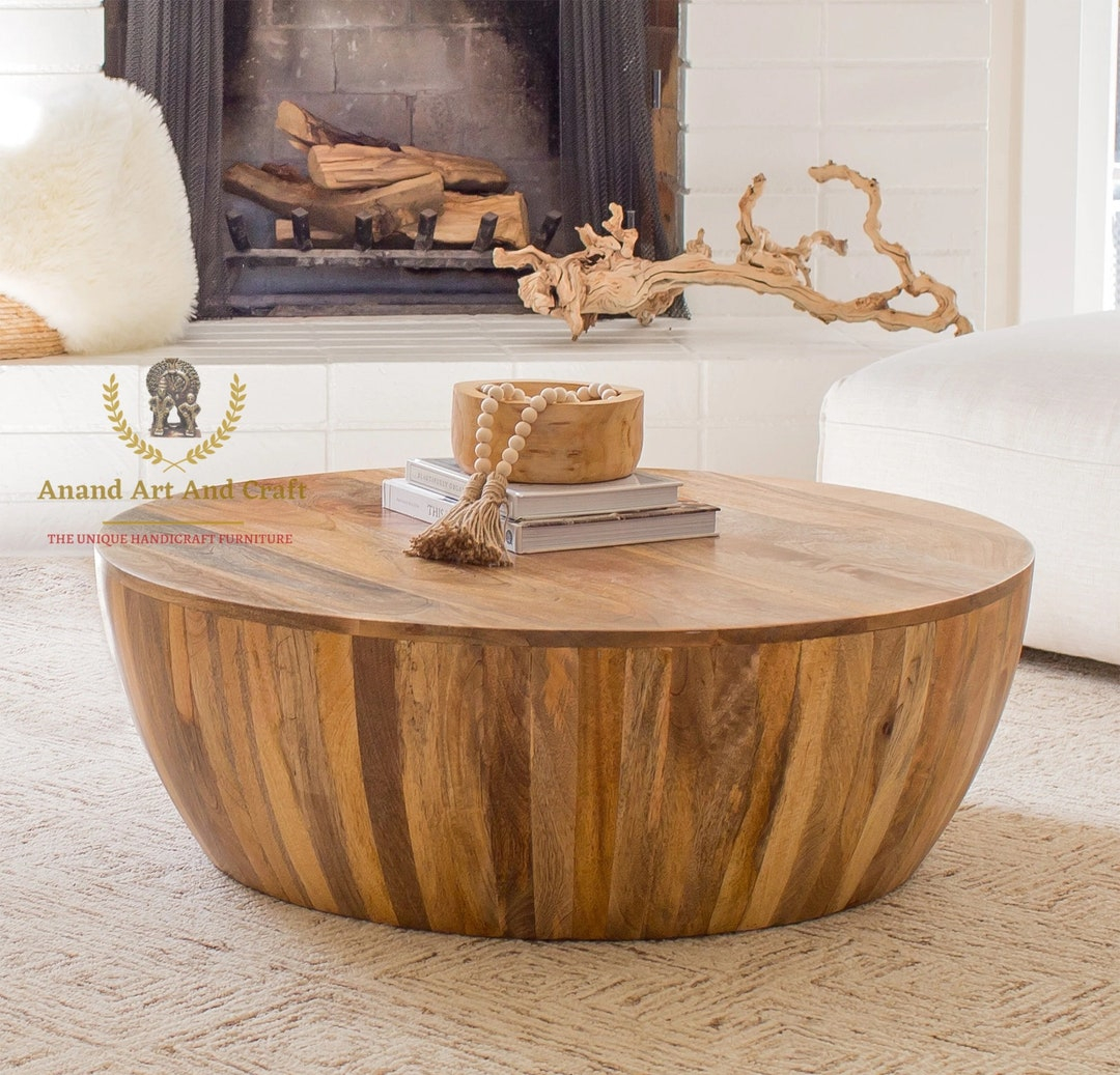 Wood Coffee Table Wooden Cocktail Table Wooden Drum Table Unique Table ... inside The Craftsmanship Behind Beautiful Real Wood Coffee Tables in the UK