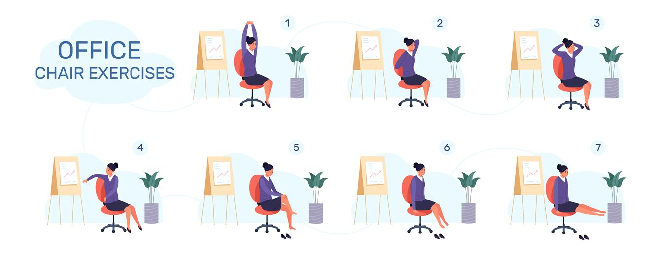 Workout Office Chair. Yoga Stretch Excercice, Sitting Exercises Break ... for