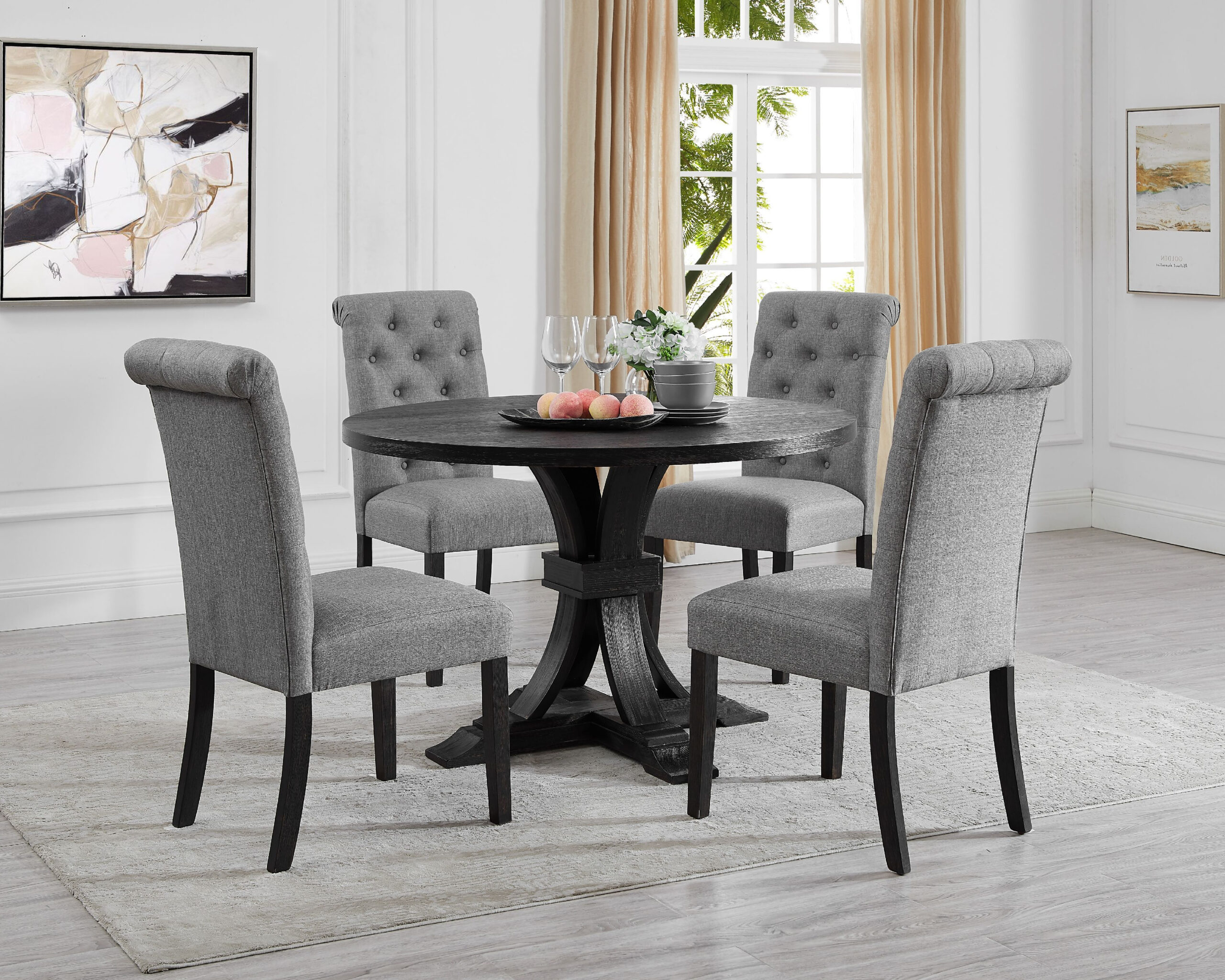 Roundhill Furniture Siena Distressed Black Finish 5-Piece Dining Set ... inside Chair For Dining Room Table