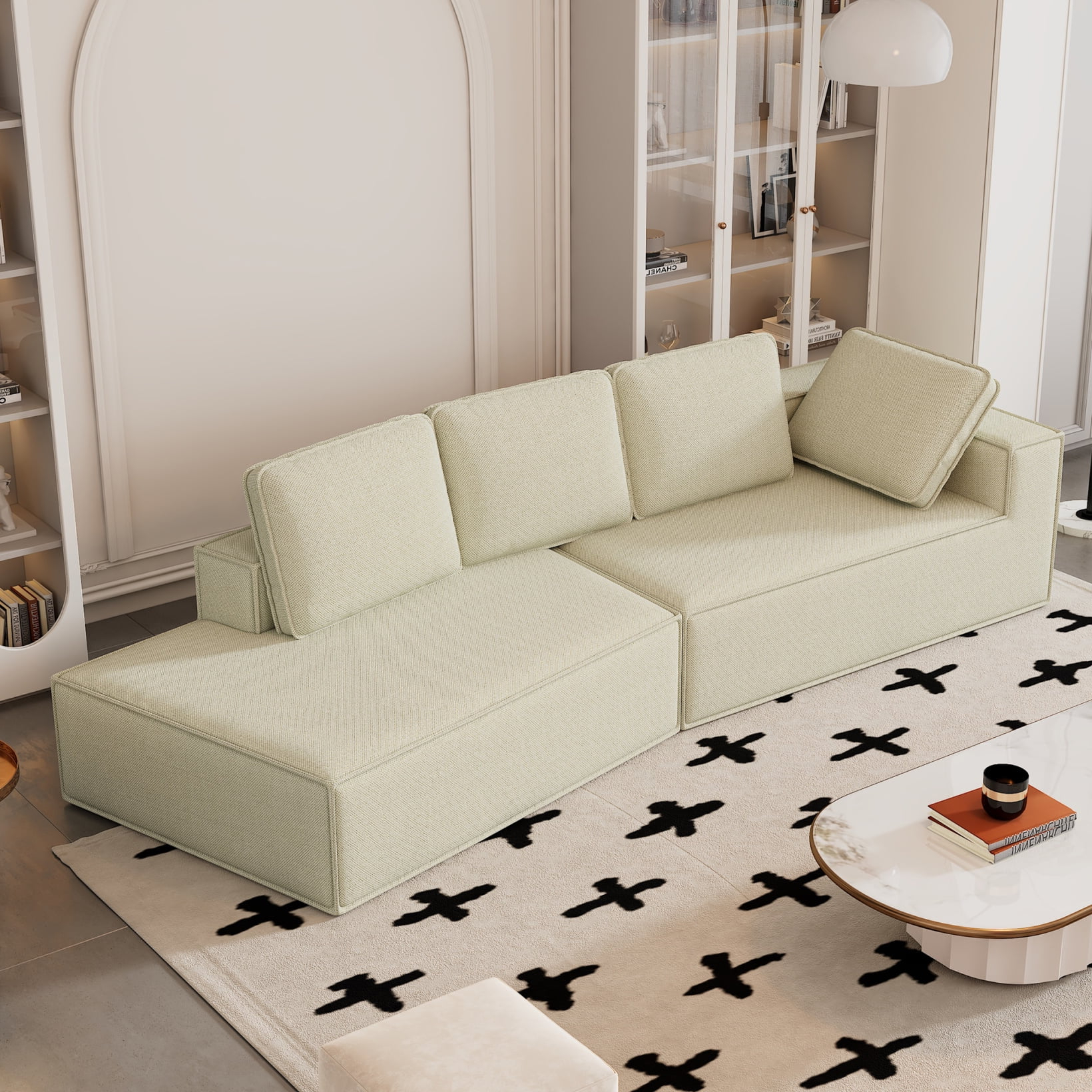 125&amp;quot; Modern Chenille Sleeper Sofa With Removable Pillows, Chaise Lounge ... for Simple Sleeper Sofa