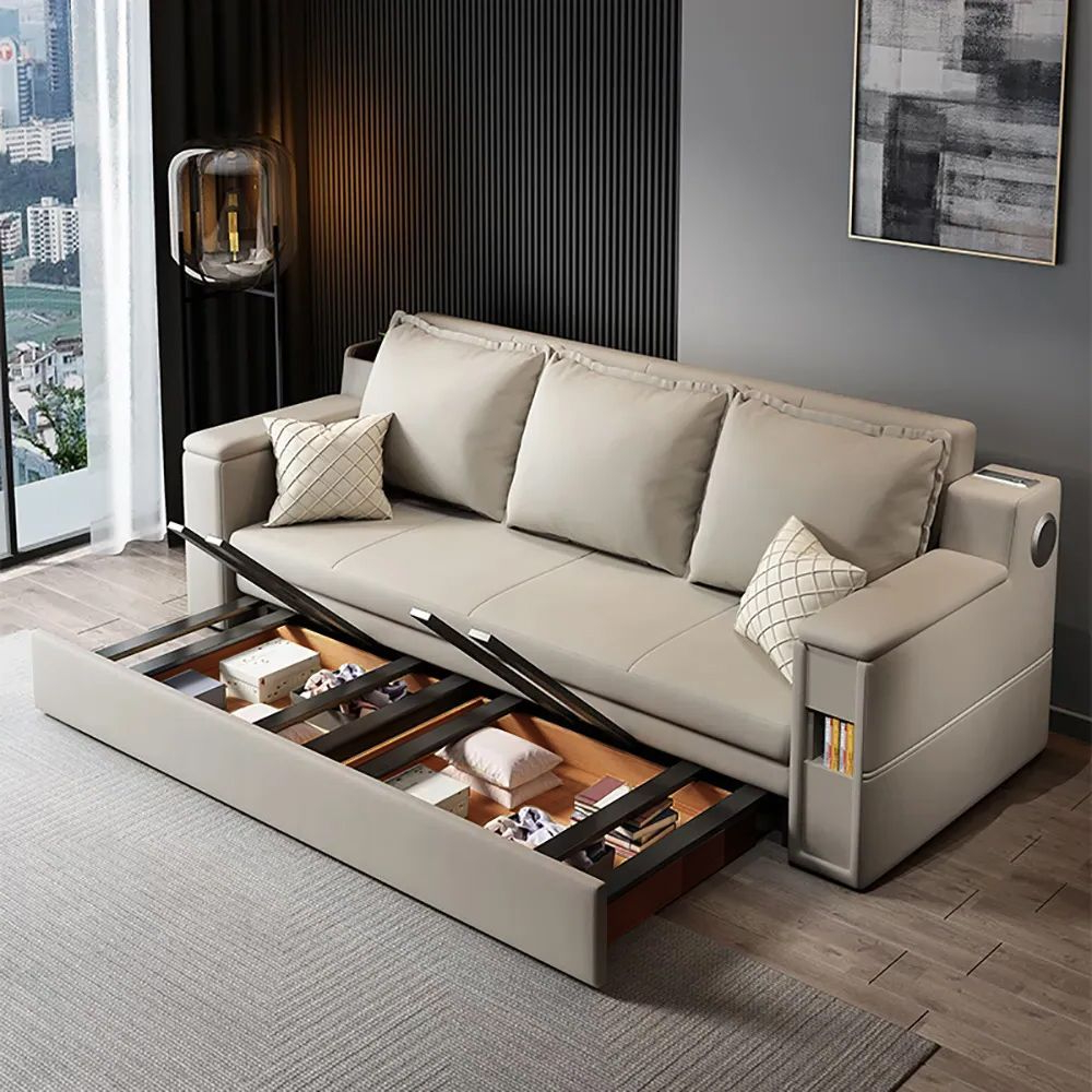 2100Mm Convertible Bed Full Sleeper Sofa Leath-Aire Upholstered Storage ... pertaining to The hidden art of maximizing space with clever storage sofa bed solutions