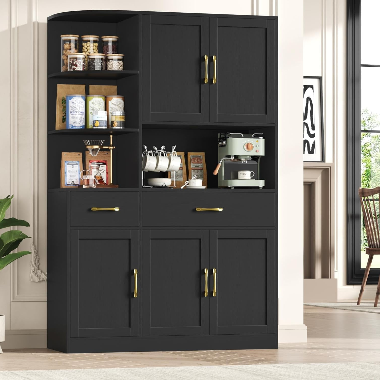 67&amp;quot; Kitchen Pantry Cabinet, Modern Kitchen Hutch With 5 Doors And 2 ... inside Transforming your kitchen layout with strategic modern hutch placement