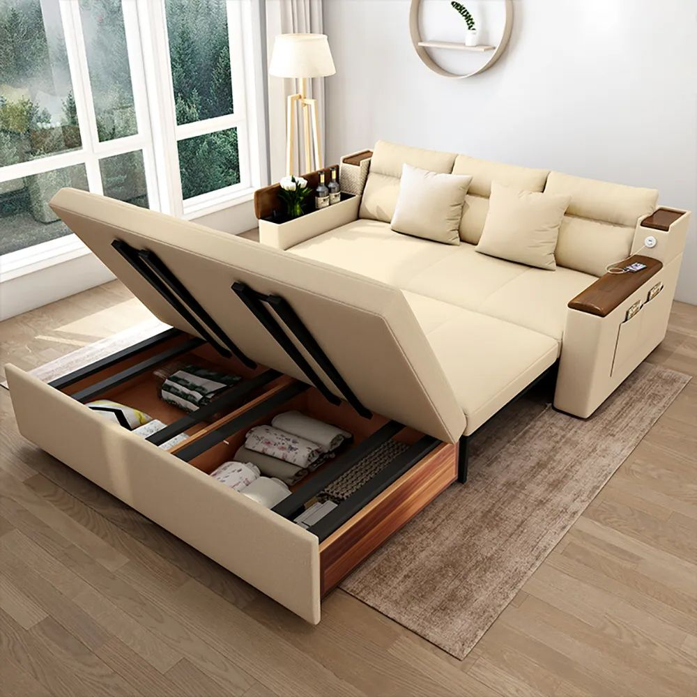 83&amp;quot; Linen Convertible Sofa Bed Beige Full Sleeper Sofa With Storage And ... intended for Most Comfortable Sofa Bed With Storage