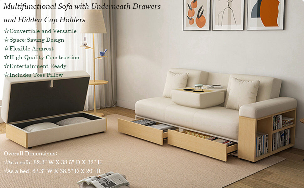 Amazon.com: Asucoora 82.3'' Upholstered Sofa Bed With Storage ... for Maximizing space efficiency in tiny homes with clever sofa bed storage
