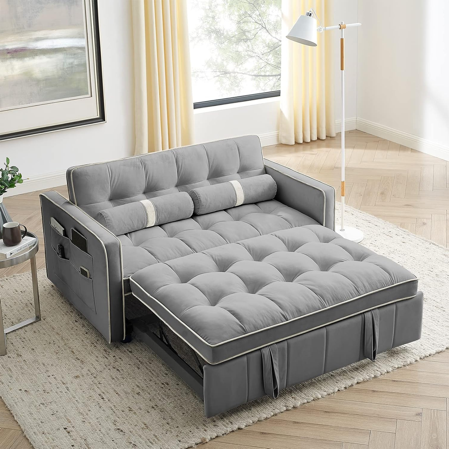Amazon.com: Convertible Sofa Bed,55&amp;quot; Sleeper Bed Modern Velvet Loveseat ... intended for Most Comfortable Small Sleeper Sofa