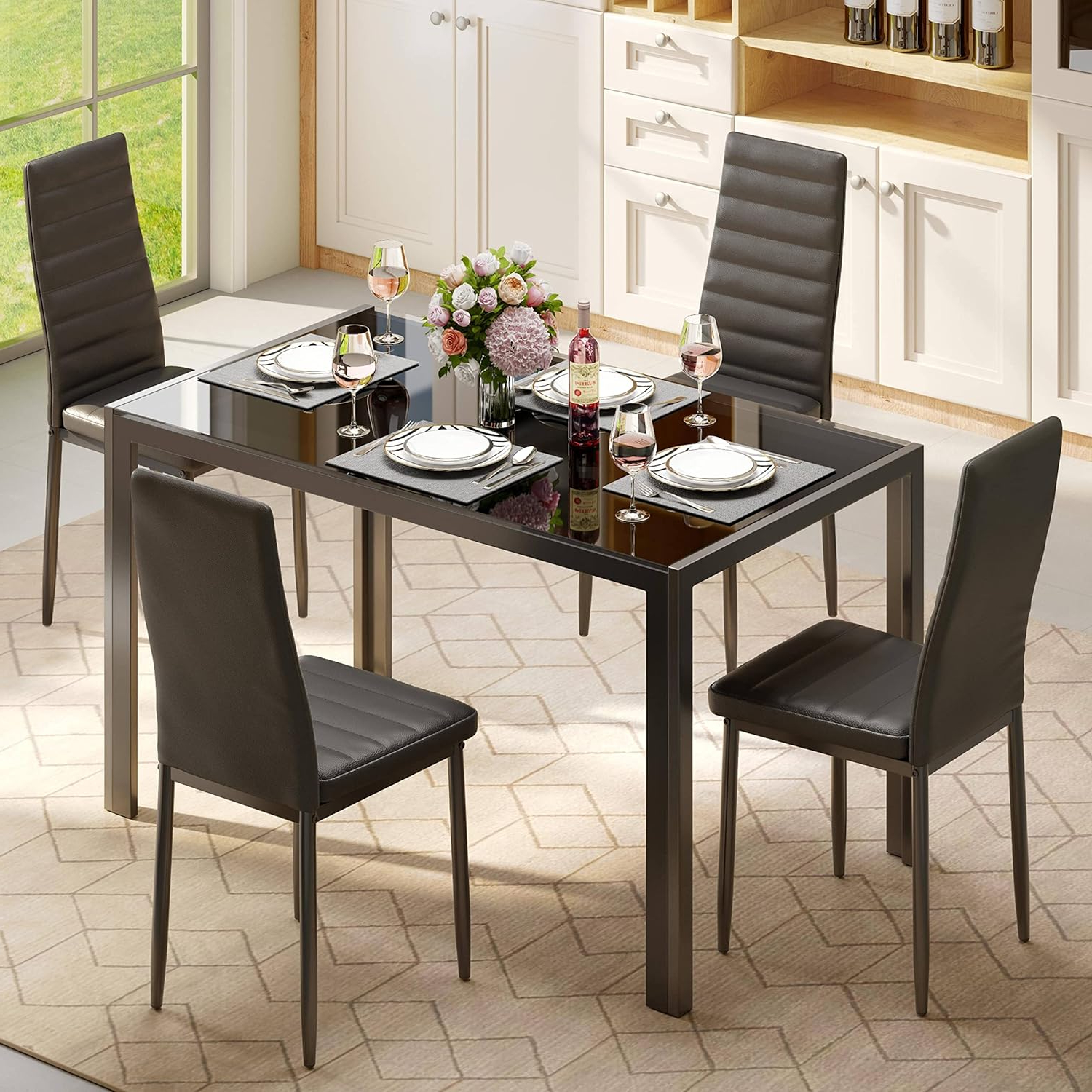 Amazon.com - Gizoon 5 Piece Glass Dining Table Set, Kitchen And Chairs ... in Modern Kitchen Table And Chairs