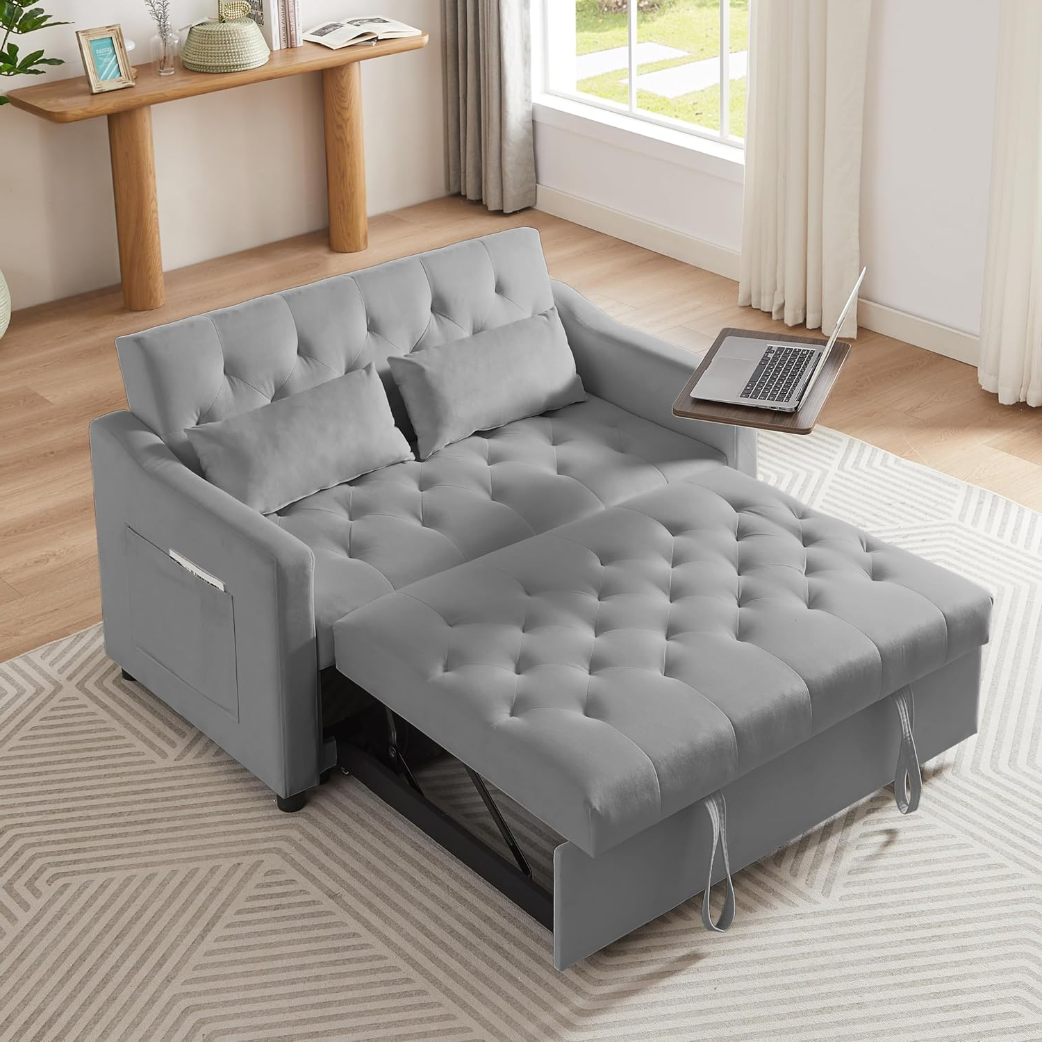 Amazon.com: Hansones 3-In-1 Convertible Sleeper Sofa Bed, Pullout Couch ... within Sleeper Sofa Easy To Assemble