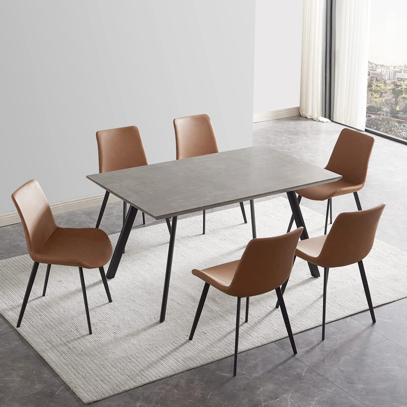 Amazon.com - Muuoky Dining Table Set For 6, Modern 57&amp;#039;&amp;#039; Dark Wood ... throughout Modern Kitchen Table And Chairs