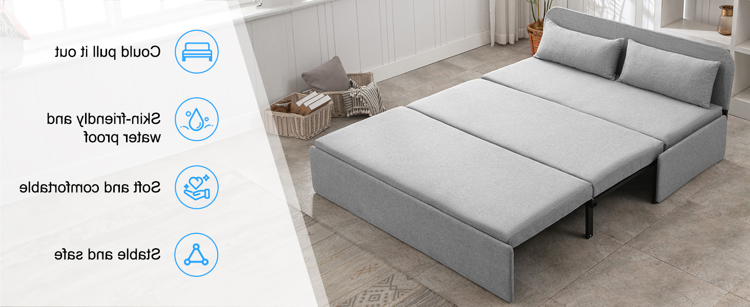 Amazon.com: Puremind Queen Size Pull Out Sleeper Sofa Bed, Linen ... within Sofa Bed Easy Pull Out