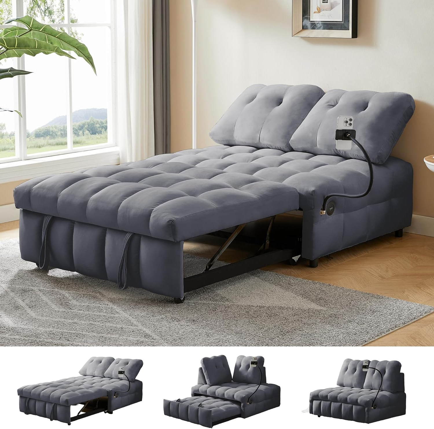 Amazon.com: Upyooe Modern Pull Out Sofa Bed, Convertible Sleeper Sofa ... within Sofa Bed Easy To Get Upstairs