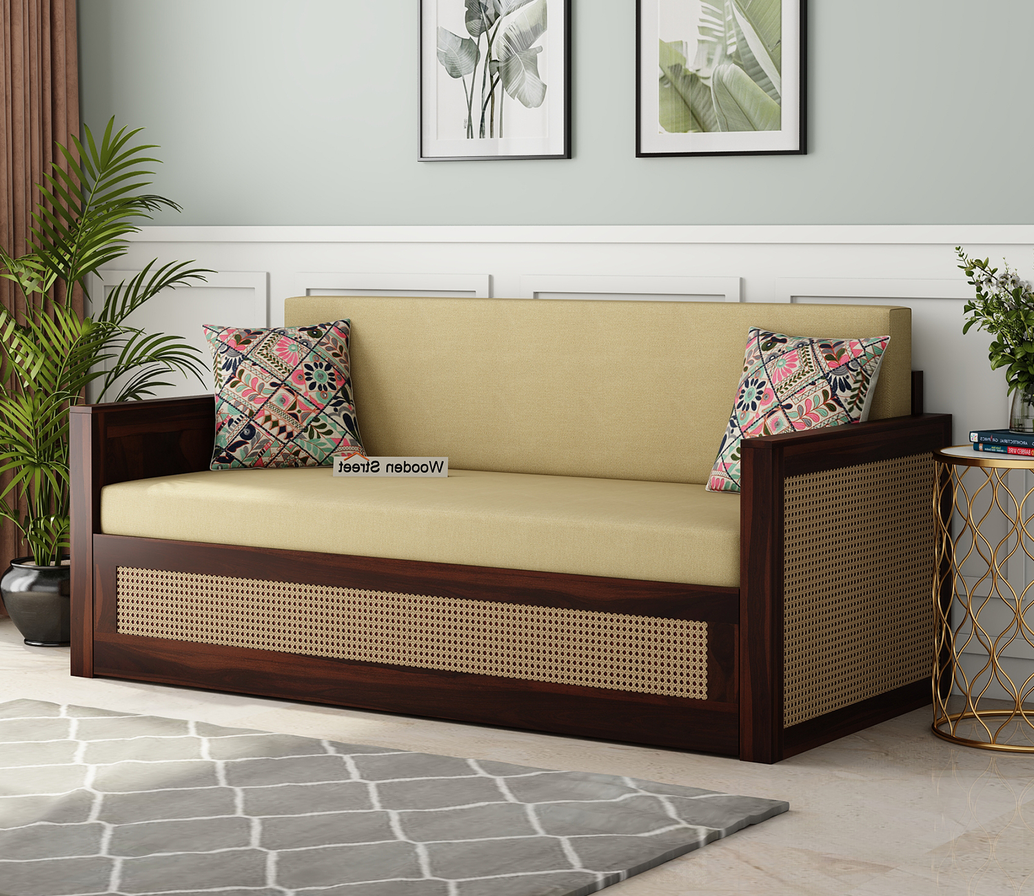 Buy Walder Sheesham Wood 3 Seater Sofa Cum Bed With Cane (King Size ... intended for Sofa Come Bed Design With Price
