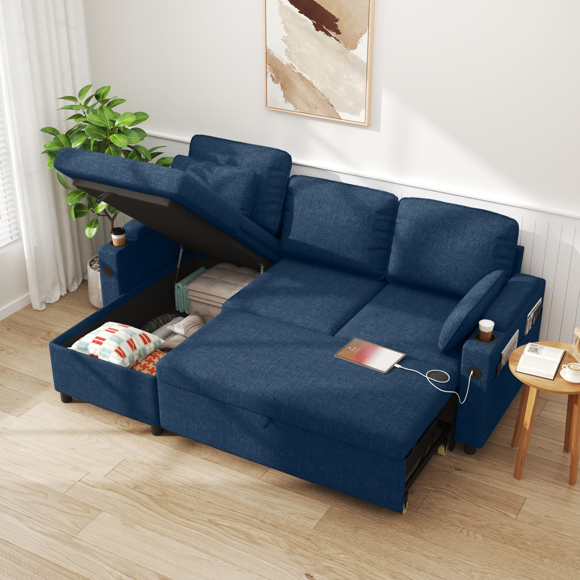 Convertible Sofa Bed Sleeper Pull Out Sectional Couch With Storage, L ... intended for Small Sofa Bed With Storage