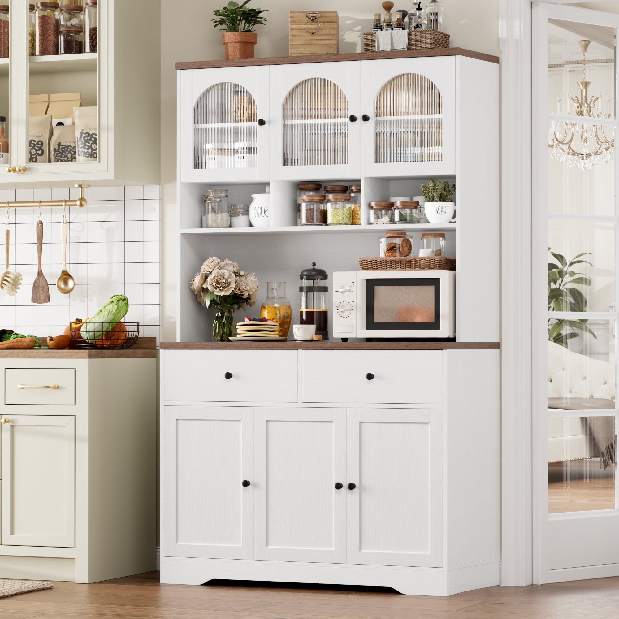Hiphuta 71&amp;quot;In Modern Kitchen Pantry Storage Cabinet, Freestanding ... with Modern Kitchen Hutch