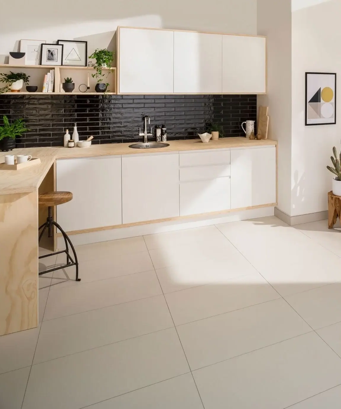 Color psychology in contemporary kitchen tile floor design