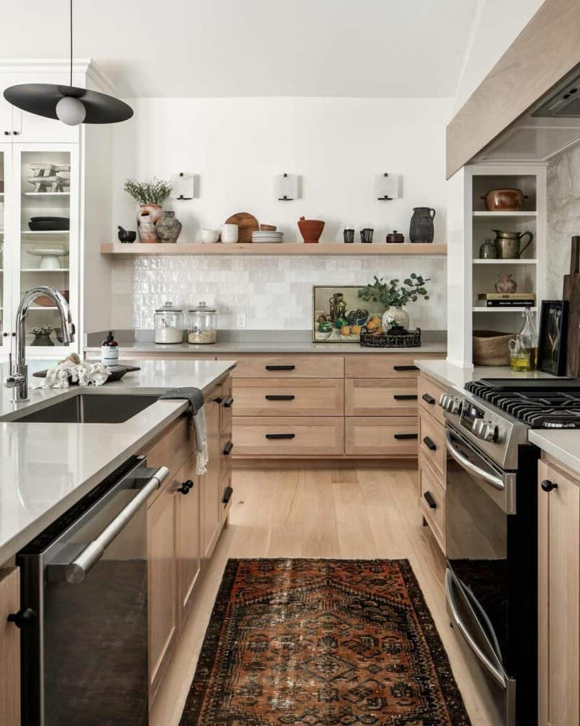 Balancing aesthetics and practicality in modern kitchen open shelf configurations