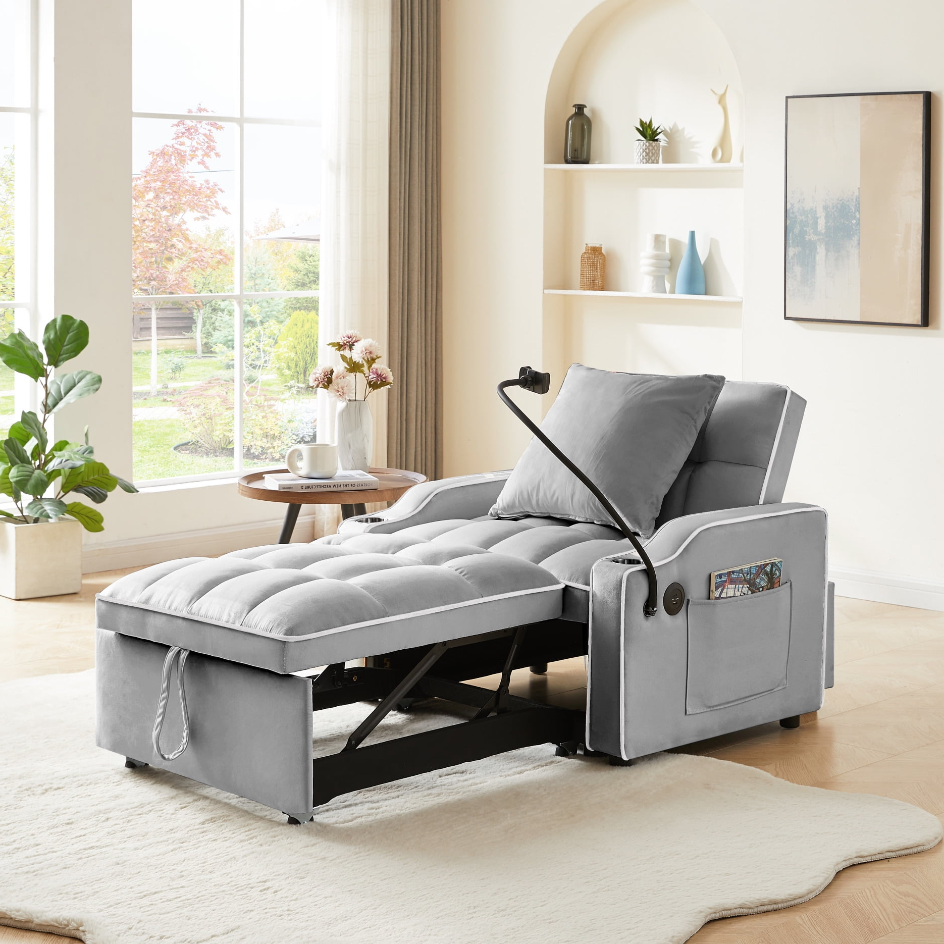 Walmart 3-In-1 Convertible Sofa Bed, Velvet Single Sleeper Chair With ... pertaining to Exploring the comfort and functionality of modern small sofa bed chair