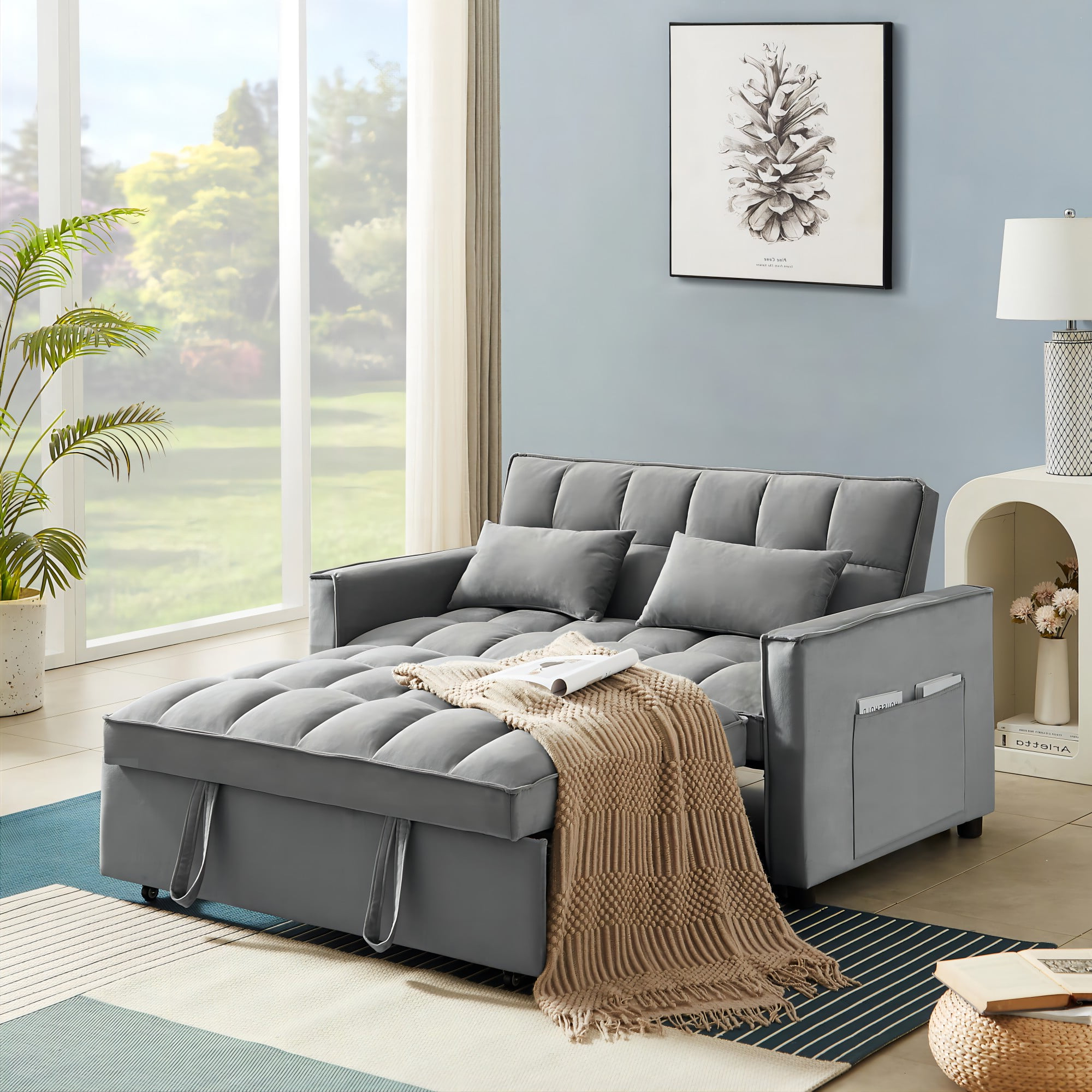 Zechuan Convertible Sofa Bed With Pull Out Bed - 55&amp;quot; Tufted Velvet ... with Small Sofa Bed